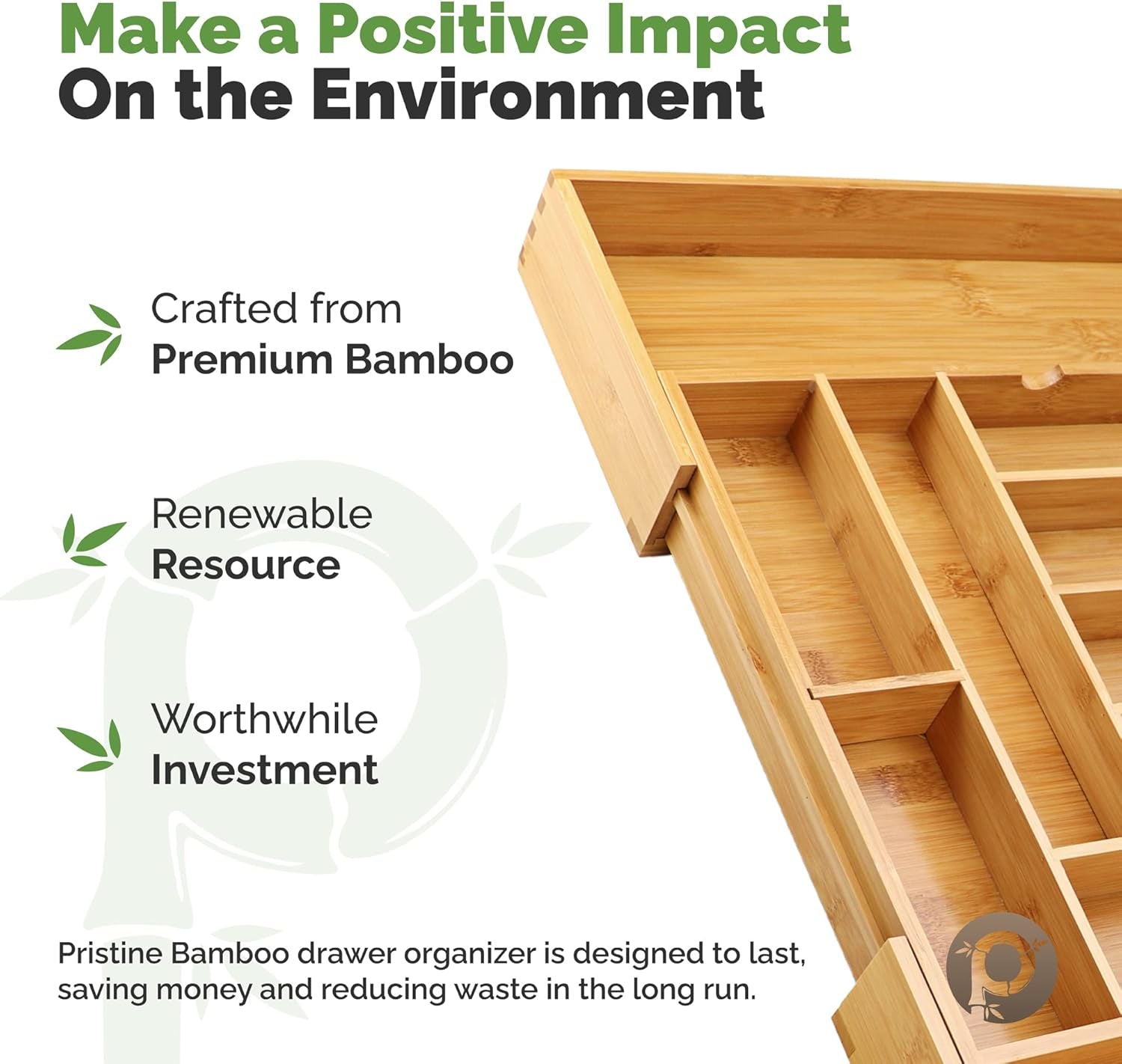 Bamboo Silverware Drawer Organizer – Expandable to 22", 10 Compartments, Adjustable Kitchen Utensil Tray