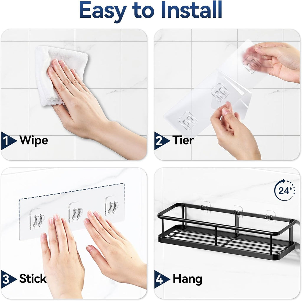 Adhesive Shower Caddy – 2‑Pack Rustproof Stainless Steel Shelves, No‑Drill Install, 40lb Capacity for Bathroom