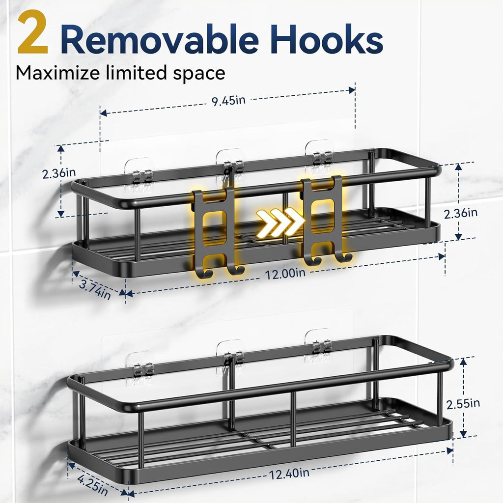 Adhesive Shower Caddy – 2‑Pack Rustproof Stainless Steel Shelves, No‑Drill Install, 40lb Capacity for Bathroom