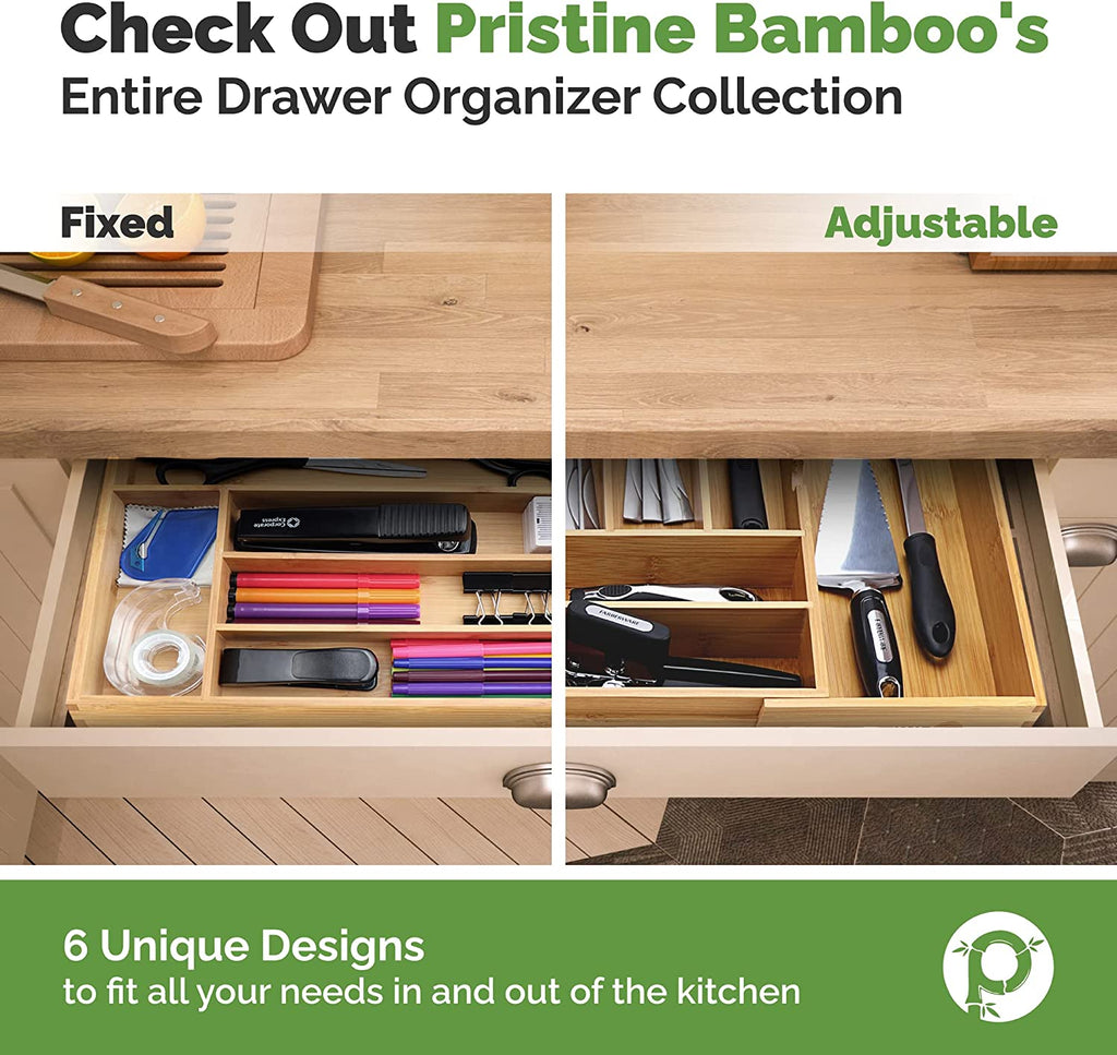 Bamboo Silverware Drawer Organizer – Expandable to 22", 10 Compartments, Adjustable Kitchen Utensil Tray