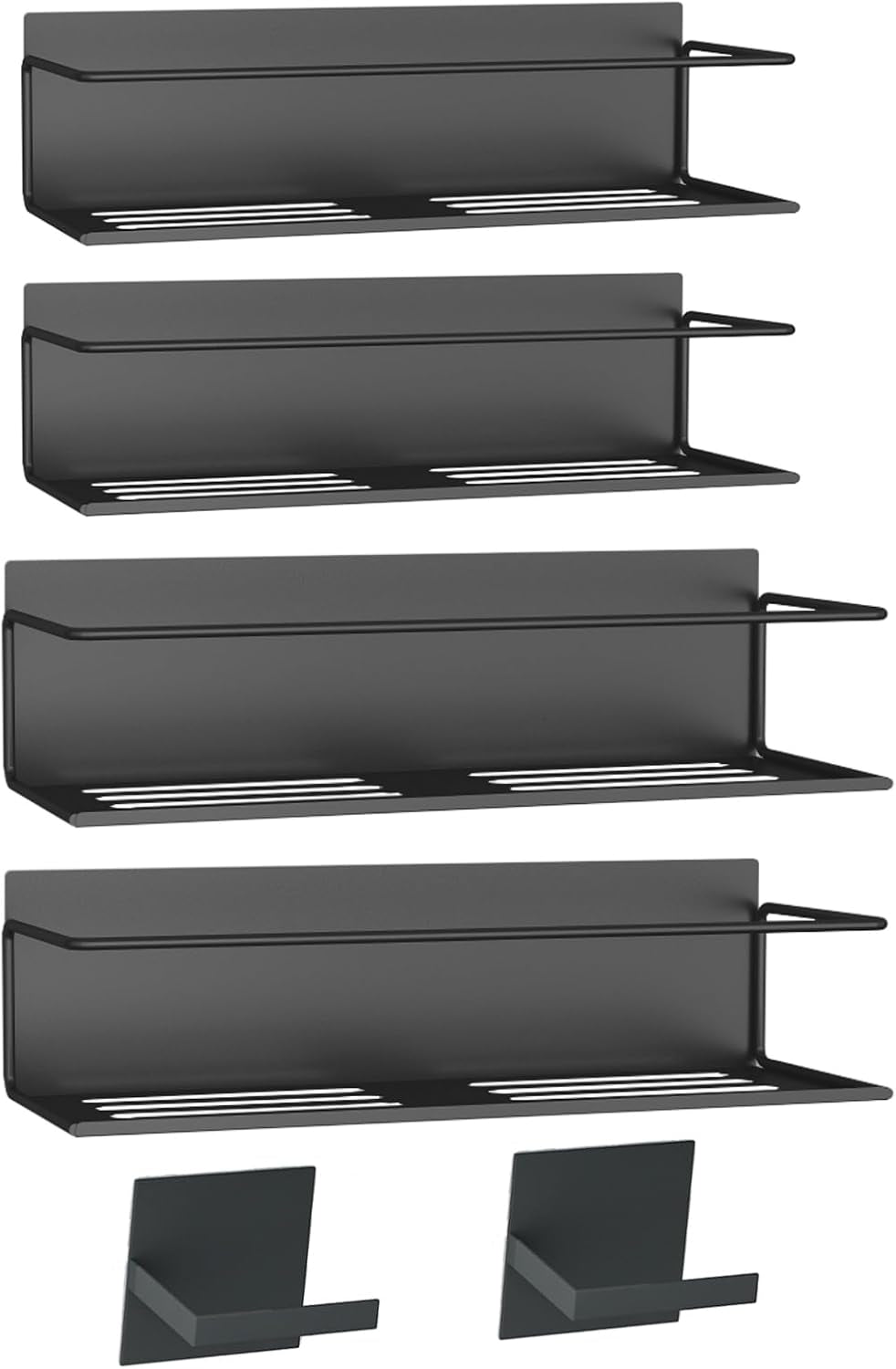 Magnetic Spice Rack Set for Fridge – 4 Shelves + Paper Towel Holder, Strong Magnets, Rust‑Proof Black Metal, Space‑Saving Kitchen Organizer
