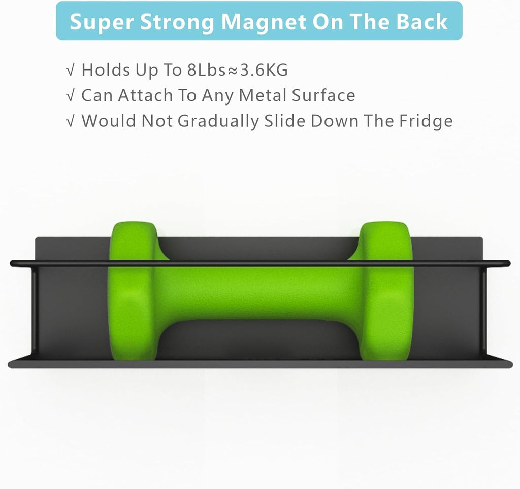 Magnetic Spice Rack Set for Fridge – 4 Shelves + Paper Towel Holder, Strong Magnets, Rust‑Proof Black Metal, Space‑Saving Kitchen Organizer