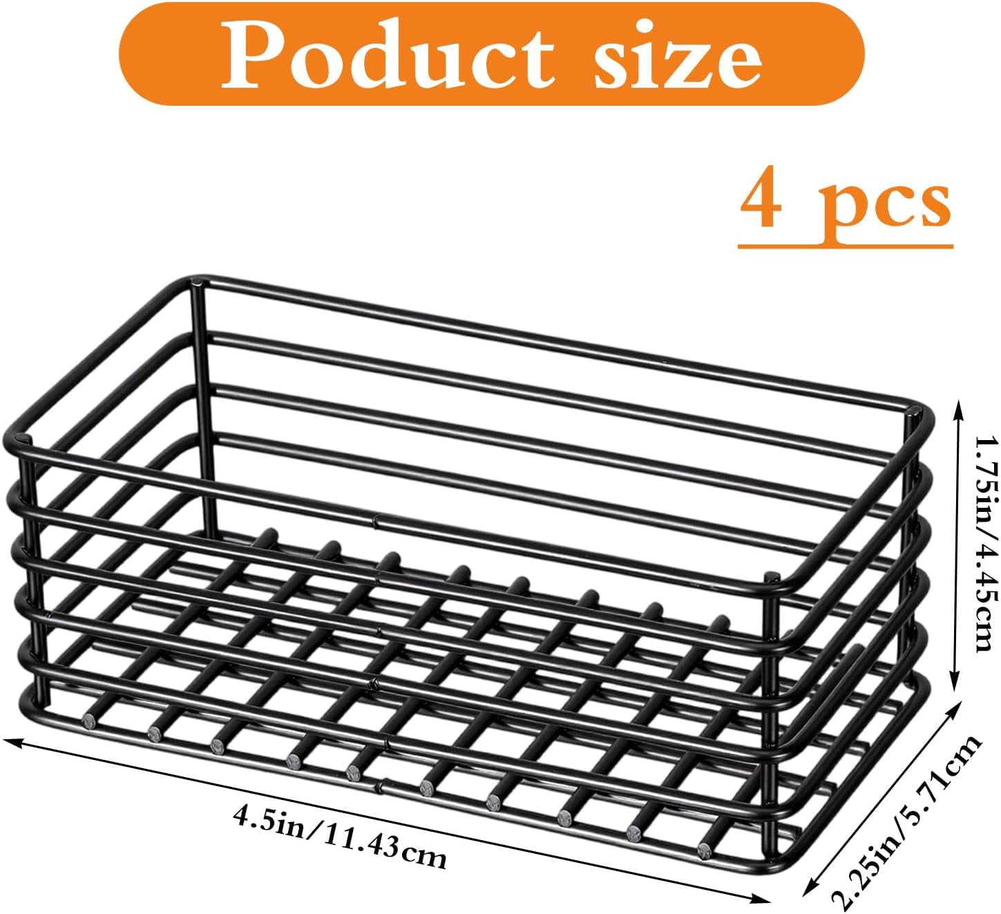 Iron Packet Holder – 4‑Pack Small Wire Basket, Stackable Organizer for Coffee Bar, Tea Bags & Condiments, Black