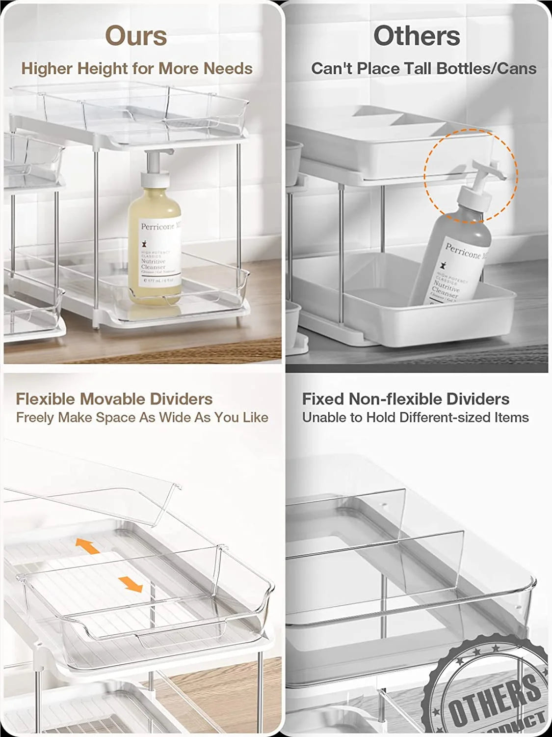 --2 Pack Set under Sink Organizers and Storage, 2 Tier Sliding Bathroom Sink Organizer, Multi-Use under Kitchen Cabinet Storage Shelf (S&L), Transparent