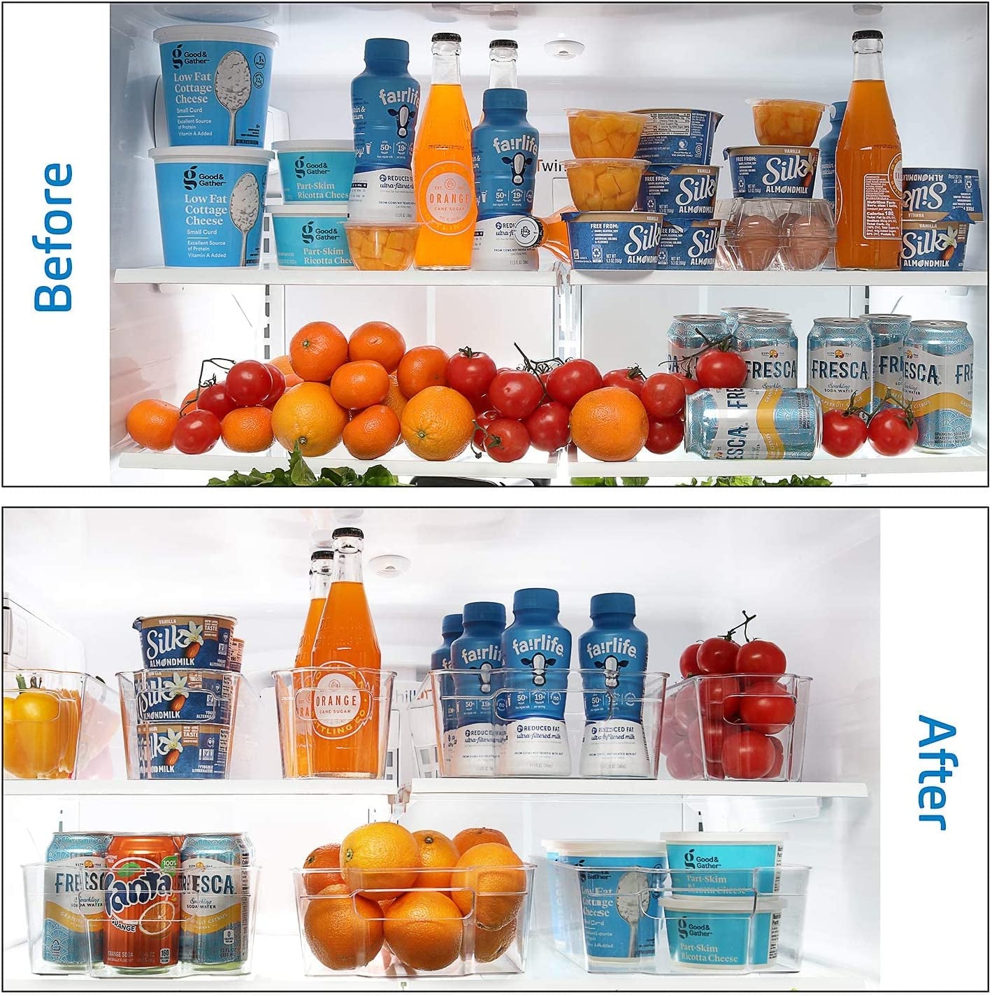14‑Piece Fridge Organizer Set – Clear Acrylic Stackable Bins for Refrigerator & Freezer, with Egg Holder, Can Dispenser, 2 Ice Trays, Whiteboard & Liners