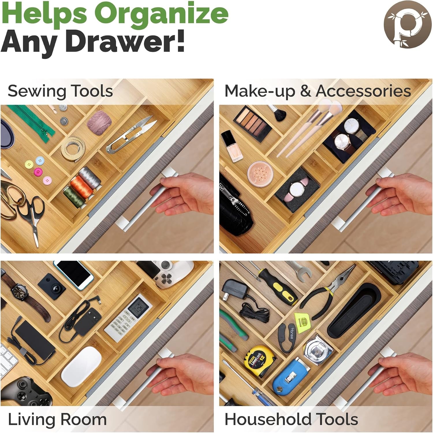 Bamboo Silverware Drawer Organizer – Expandable to 22", 10 Compartments, Adjustable Kitchen Utensil Tray