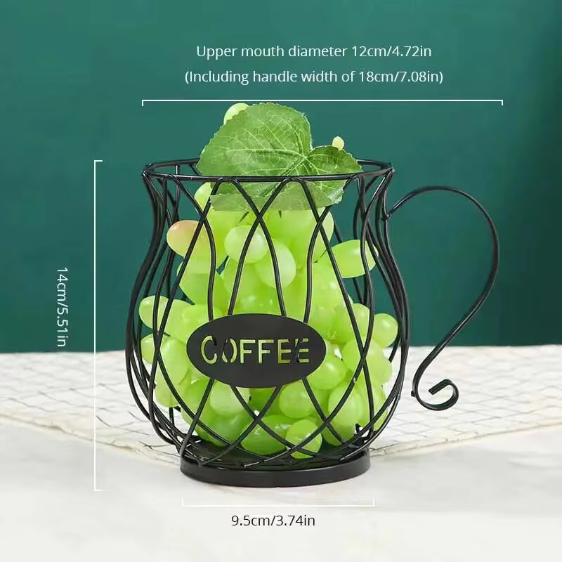 Coffee Pod Holder Large Capacity – Mug‑Shaped Organizer for Pods & Creamer, Durable Iron Storage for Kitchen Counter