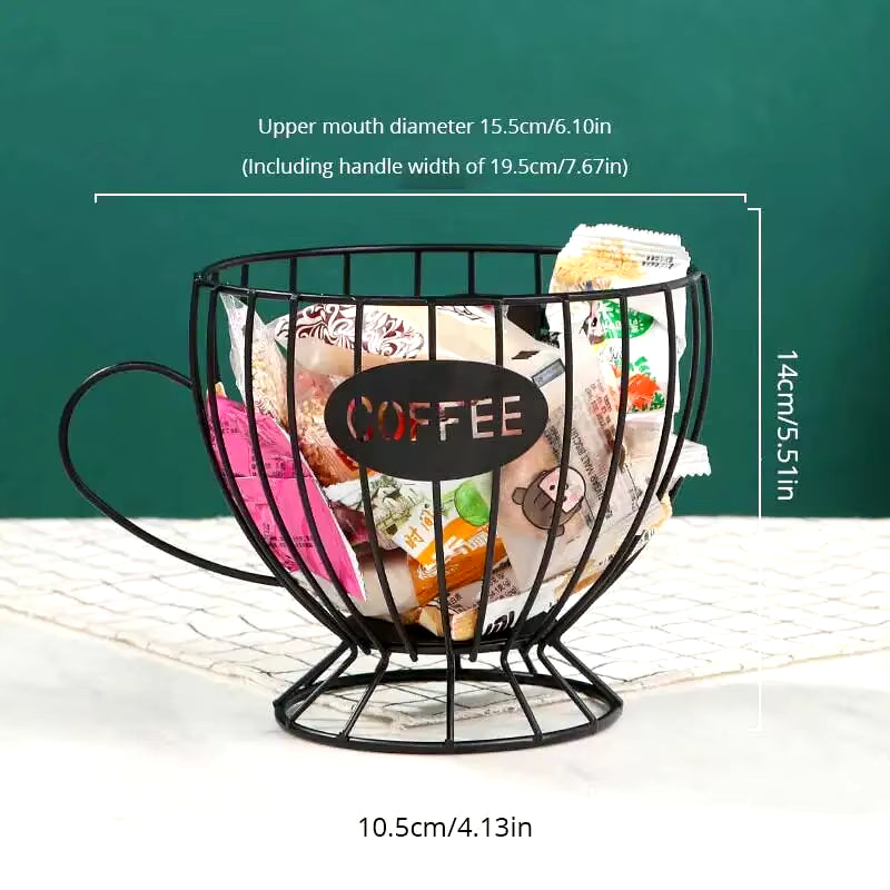 Coffee Pod Holder Large Capacity – Mug‑Shaped Organizer for Pods & Creamer, Durable Iron Storage for Kitchen Counter