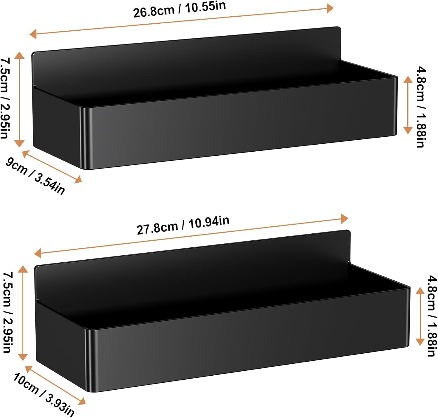 Magnetic Spice Rack for Refrigerator, Kitchen Organizer and Storage Shelf, Black (2 Pack)…