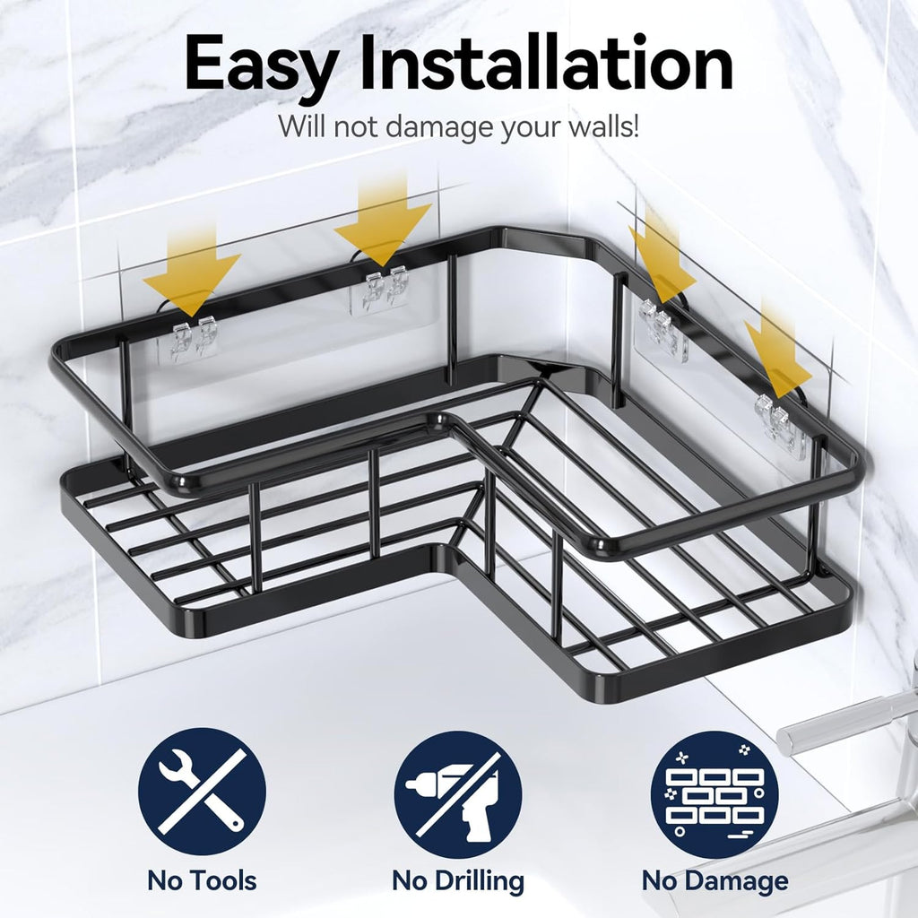 Adhesive Corner Shower Caddy – 3‑Pack Rustproof Shelves with Soap Holder, No‑Drill Wall Mount, 40lb Capacity