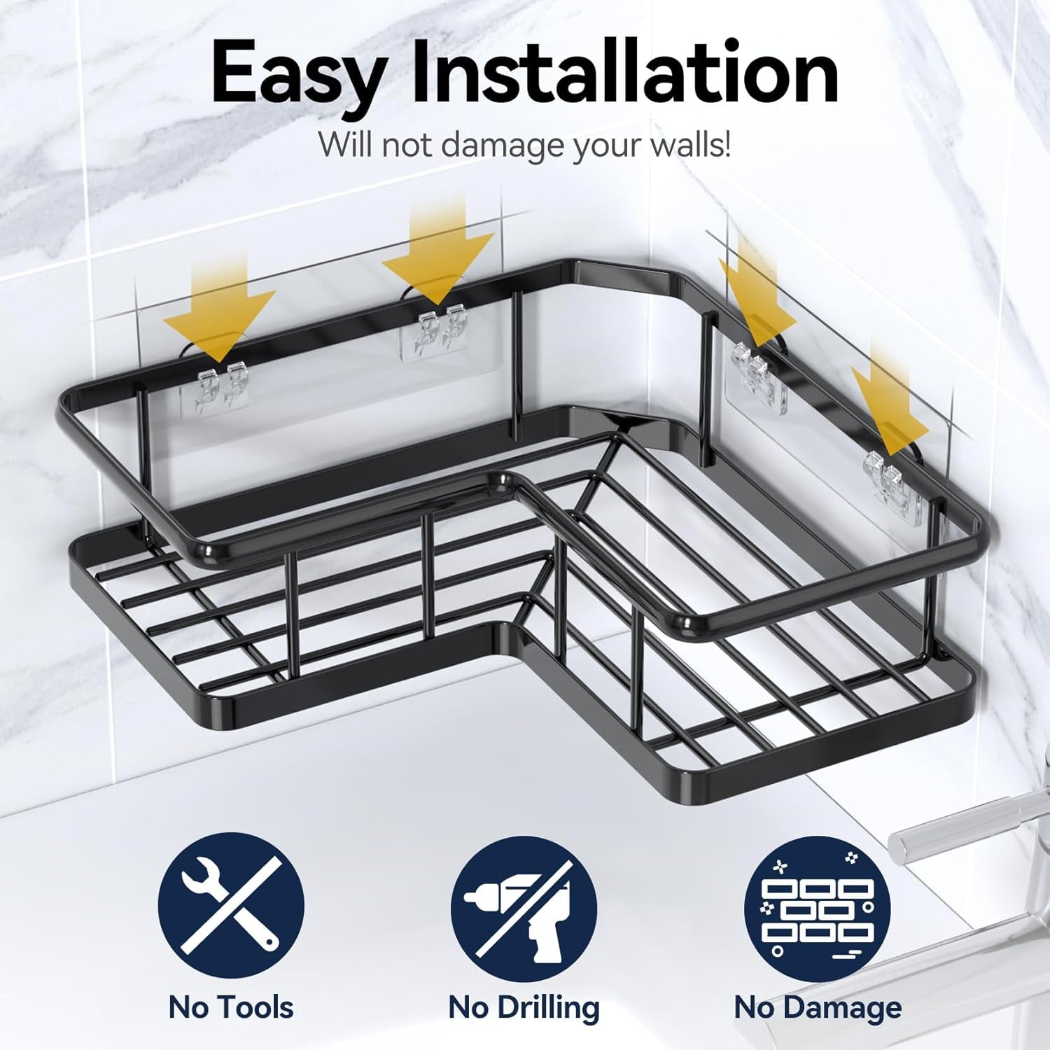 Adhesive Corner Shower Caddy – 3‑Pack Rustproof Shelves with Soap Holder, No‑Drill Wall Mount, 40lb Capacity