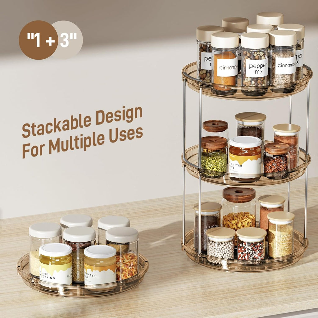 Lazy Susan Turntable Organizer – 2‑Tier Rotating Spice Rack, 9.25'' Compact for Cabinet, Pantry & Countertop, Amber
