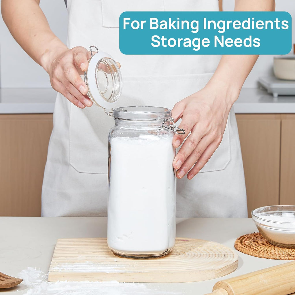 Glass Food Storage Jars with Airtight Clamp Lids – 3‑Pack 78oz Square Canisters for Flour, Sugar, Pasta & Coffee