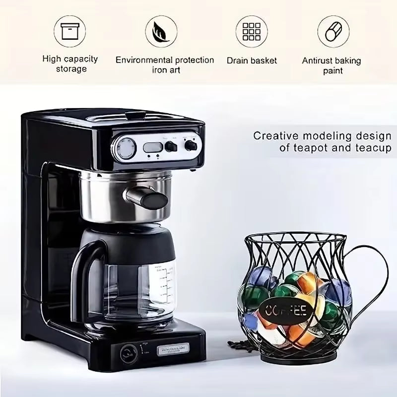 Coffee Pod Holder Large Capacity – Mug‑Shaped Organizer for Pods & Creamer, Durable Iron Storage for Kitchen Counter