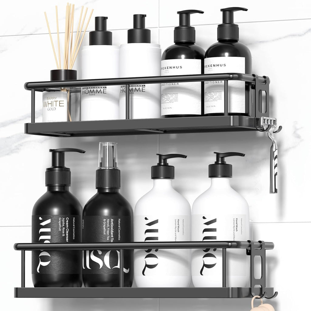 Adhesive Shower Caddy – 2‑Pack Rustproof Stainless Steel Shelves, No‑Drill Install, 40lb Capacity for Bathroom