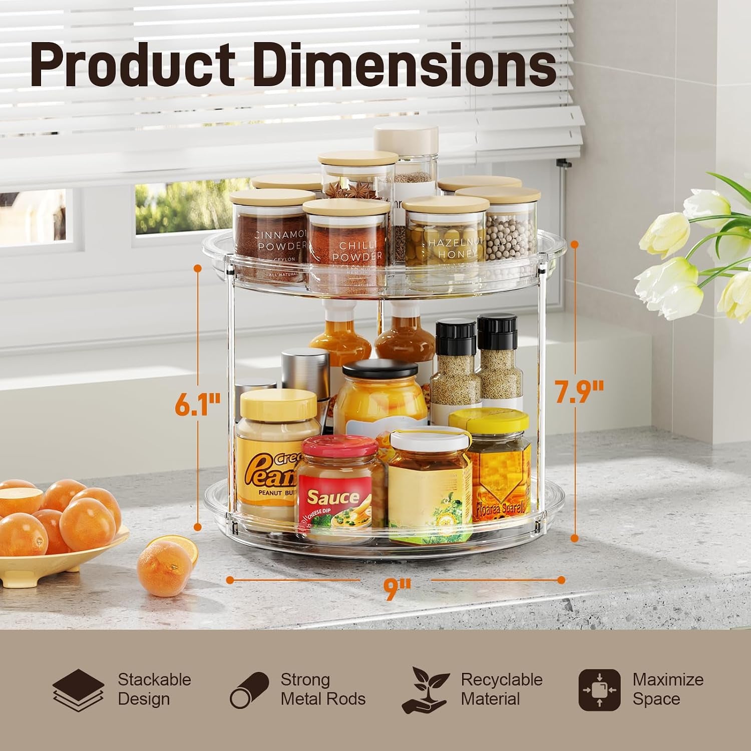 Makeup Organizer 360° Rotating – 2‑Tier Clear Lazy Susan, Skincare & Perfume Storage for Vanity, 9"