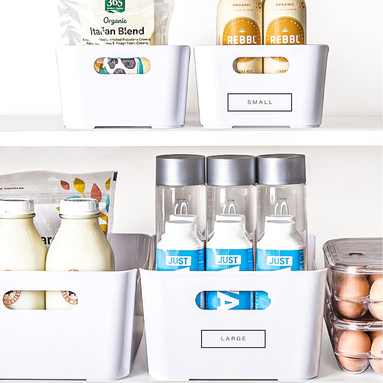 Plastic Storage Bins – Large 2‑Pack, White – Versatile Organizer for Pantry, Fridge, Kitchen & Bathroom