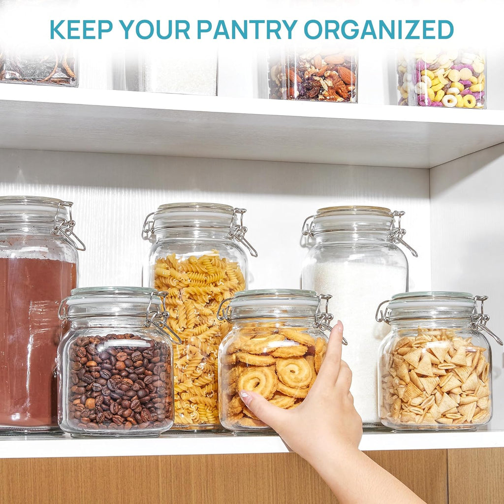 Glass Food Storage Jars with Airtight Clamp Lids – 3‑Pack 78oz Square Canisters for Flour, Sugar, Pasta & Coffee