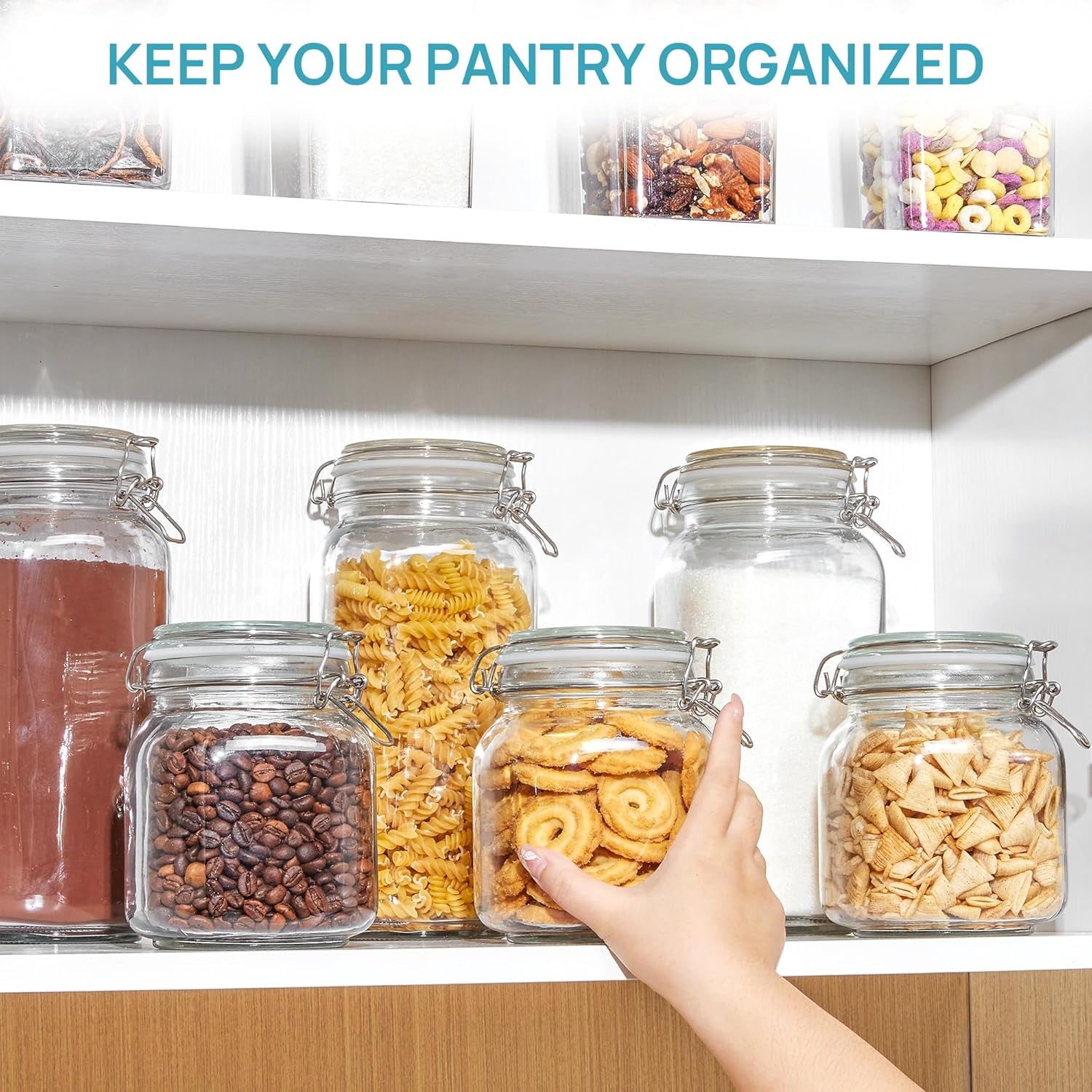 Glass Food Storage Jars with Airtight Clamp Lids – 3‑Pack 78oz Square Canisters for Flour, Sugar, Pasta & Coffee