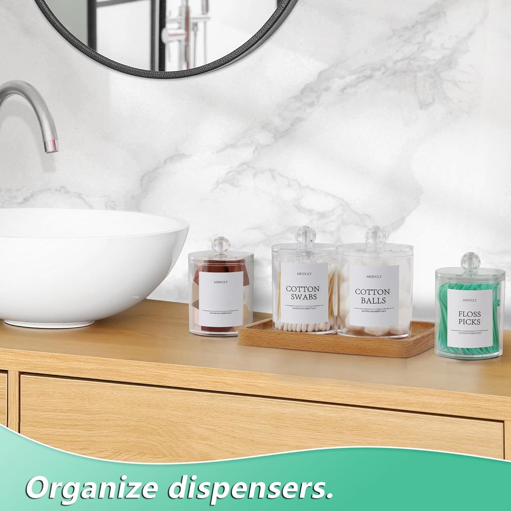 Bathroom Organizer Set – 4 Clear Apothecary Jars with Lids, Q‑tip & Cotton Holder, Acrylic‑Like Plastic for Vanity Countertop