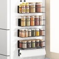 Magnetic Spice Rack Set for Fridge – 4 Shelves + Paper Towel Holder, Strong Magnets, Rust‑Proof Black Metal, Space‑Saving Kitchen Organizer