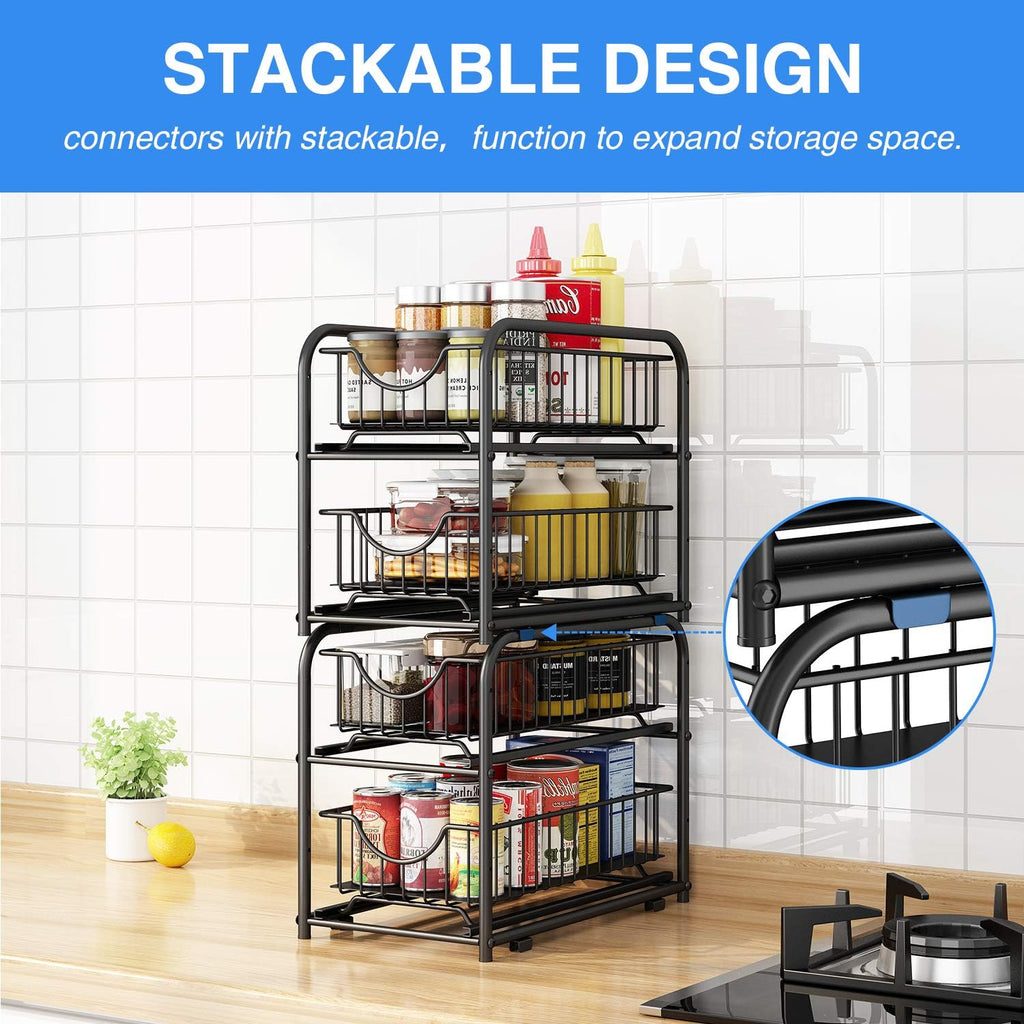 Pull‑Out Cabinet Organizer – Stackable 2‑Tier Sliding Drawer Rack, Under Sink Storage for Kitchen, Bathroom & Pantry