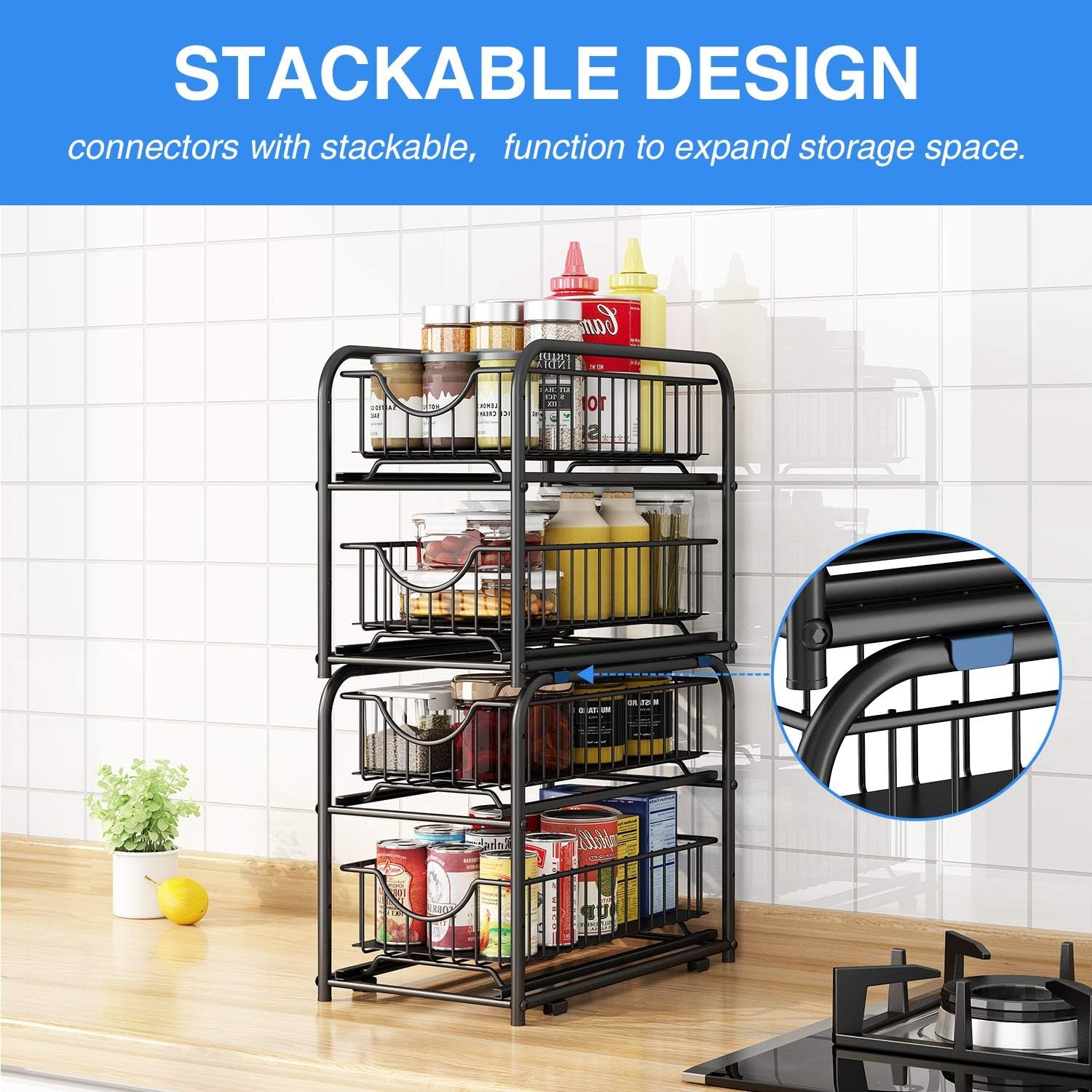 Pull‑Out Cabinet Organizer – Stackable 2‑Tier Sliding Drawer Rack, Under Sink Storage for Kitchen, Bathroom & Pantry
