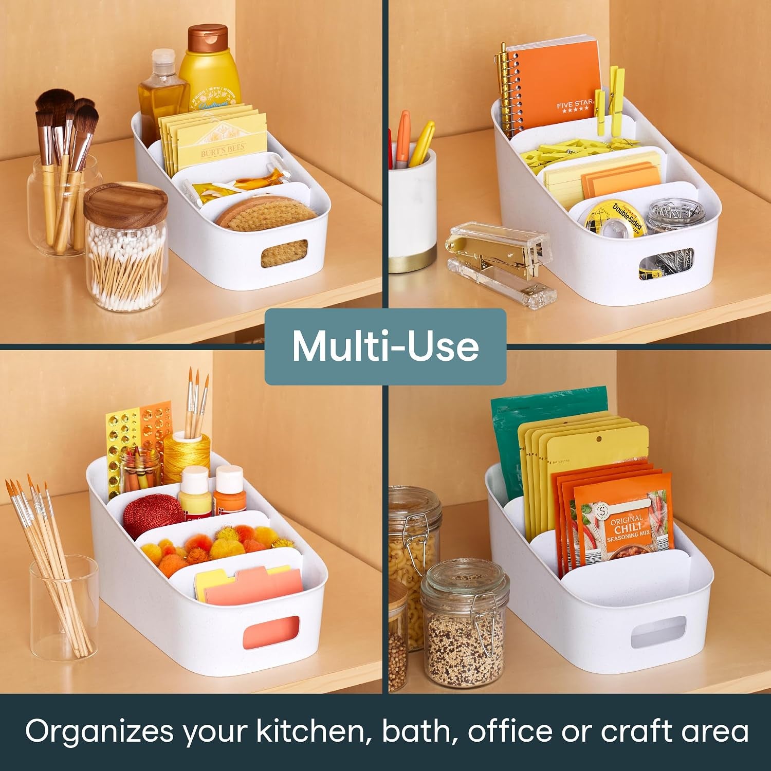 ShelfBin Packet Organizer – 4‑Tier Step Divided Storage Caddy, BPA‑Free for Pantry, Cabinet, Tea, Snacks & Medicine