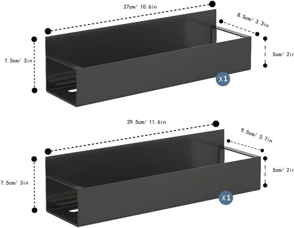 Magnetic Spice Rack Organizer – 2‑Pack Strong Shelf for Fridge & Oven, Black Carbon Steel, 11lbs Capacity with Guardrail