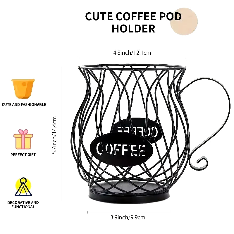 Coffee Pod Holder Large Capacity – Mug‑Shaped Organizer for Pods & Creamer, Durable Iron Storage for Kitchen Counter