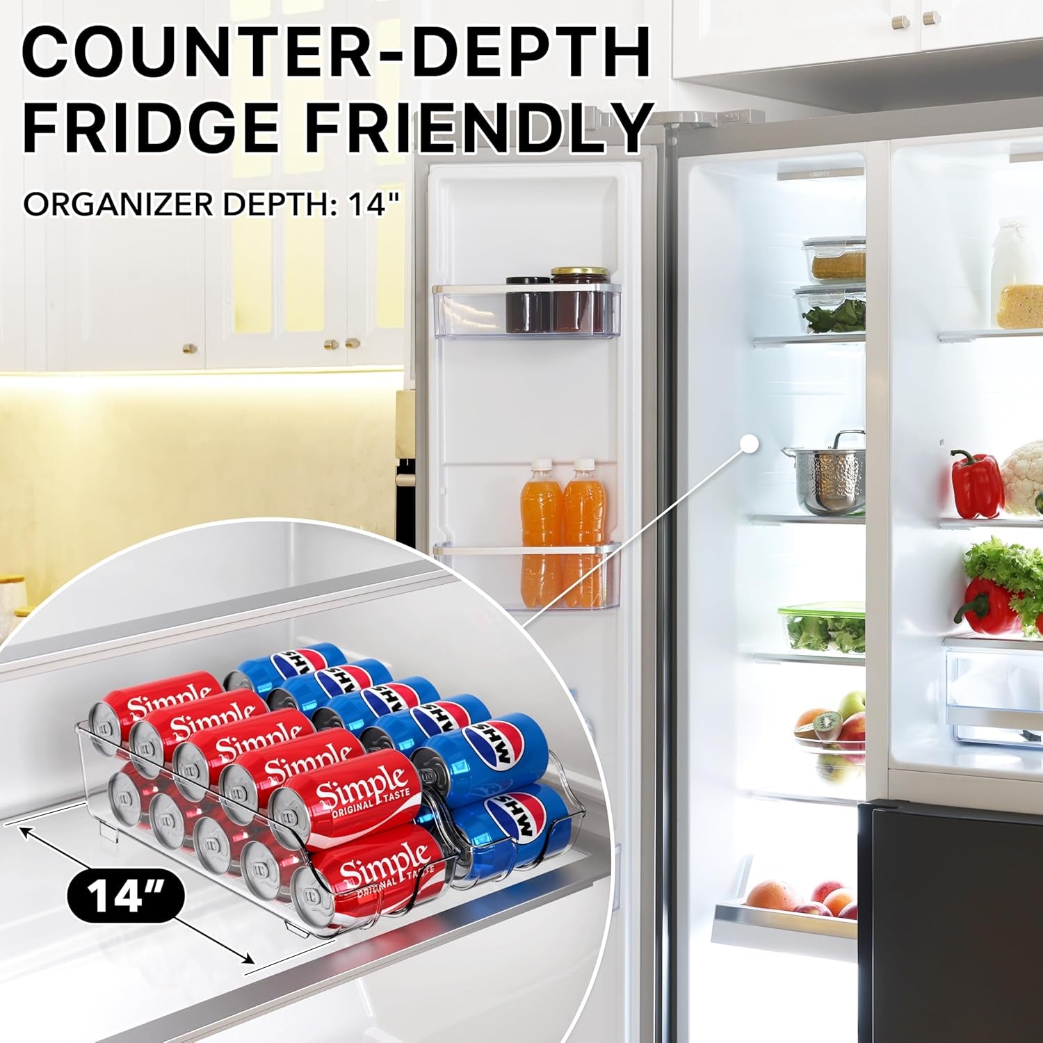 Soda Can Organizer Dispenser Refrigerator/Pantry, Set of 2
