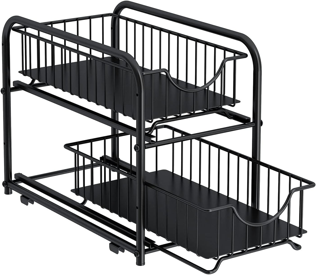 Pull‑Out Cabinet Organizer – Stackable 2‑Tier Sliding Drawer Rack, Under Sink Storage for Kitchen, Bathroom & Pantry