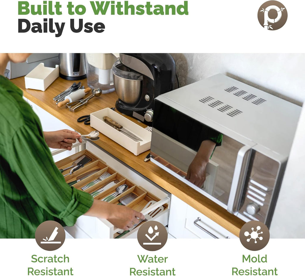 Bamboo Silverware Drawer Organizer – Expandable to 22", 10 Compartments, Adjustable Kitchen Utensil Tray