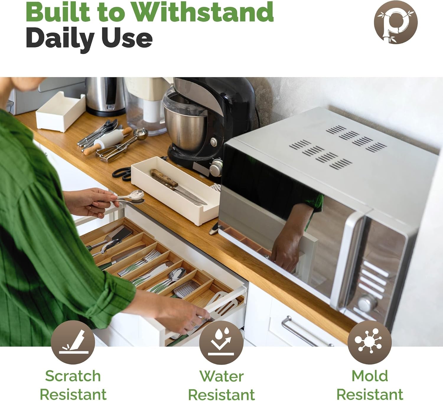 Bamboo Silverware Drawer Organizer – Expandable to 22", 10 Compartments, Adjustable Kitchen Utensil Tray