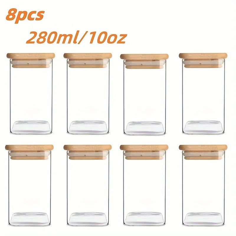 Glass Jar with Airtight Bamboo Lids – 10Oz Multi‑Pack, Clear Food Storage Containers for Kitchen & Pantry