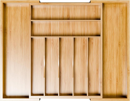 Bamboo Expandable Drawer Organizer – 7‑9 Adjustable Slots, Silverware & Utensil Tray, Natural
