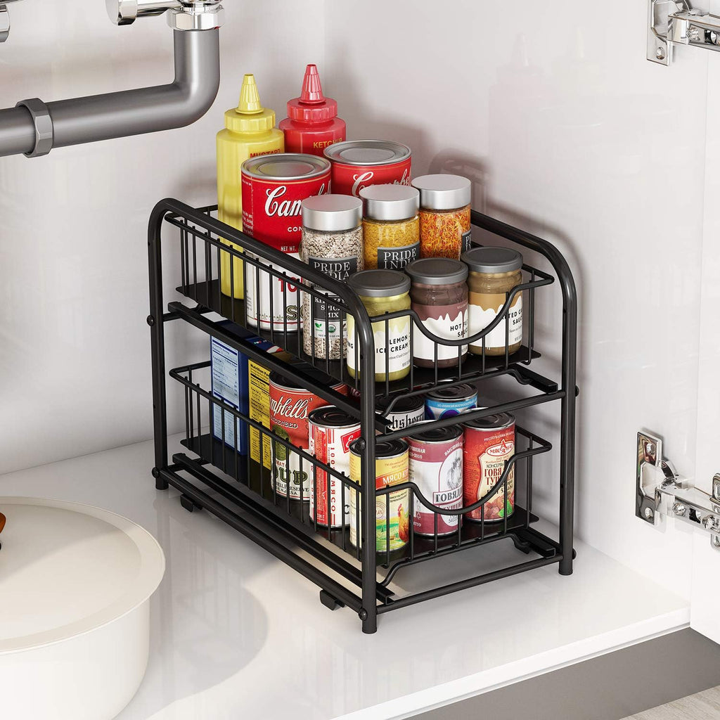 Pull‑Out Cabinet Organizer – Stackable 2‑Tier Sliding Drawer Rack, Under Sink Storage for Kitchen, Bathroom & Pantry
