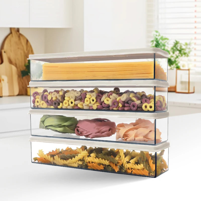 Clear Spaghetti Container with Airtight Lid – Stackable Pasta Storage Box, BPA-Free for Pantry & Fridge