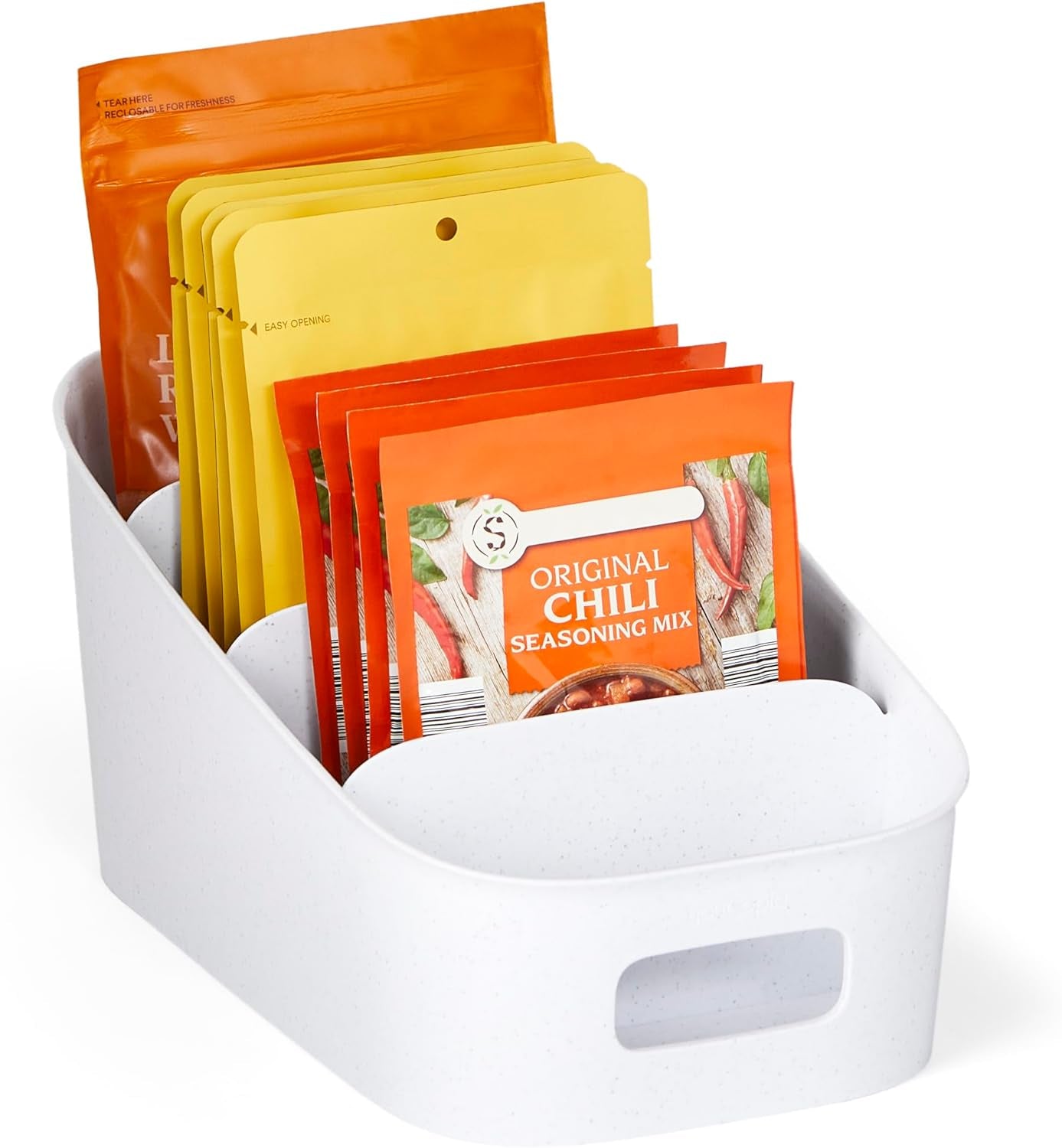 ShelfBin Packet Organizer – 4‑Tier Step Divided Storage Caddy, BPA‑Free for Pantry, Cabinet, Tea, Snacks & Medicine