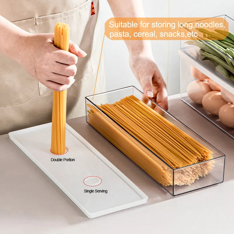 Clear Spaghetti Container with Airtight Lid – Stackable Pasta Storage Box, BPA-Free for Pantry & Fridge