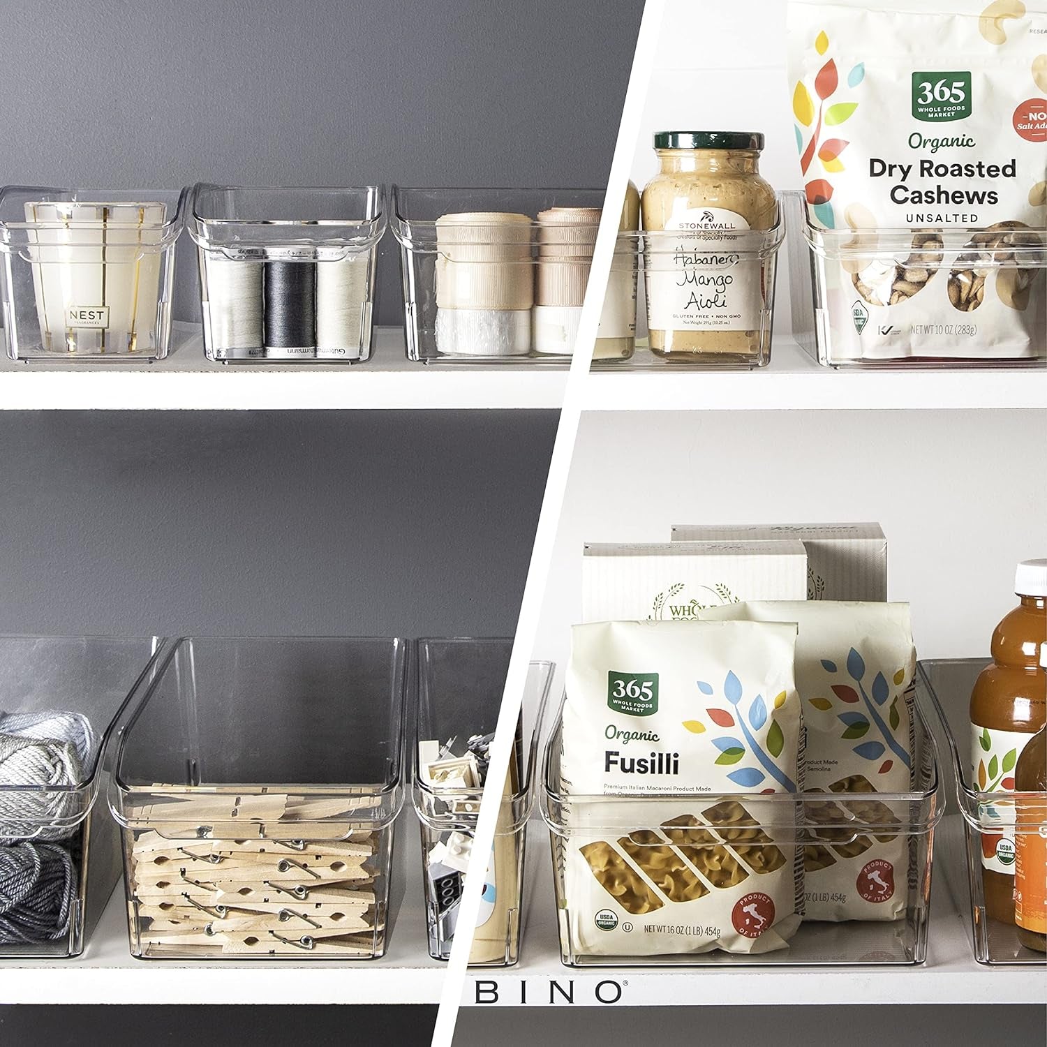 | Plastic Storage Bins, Small | the CURVE COLLECTION | Multi-Use Organizer Bins | Storage Containers Kitchen, Pantry and Home Organization | Fridge Organizers | Pantry Organization