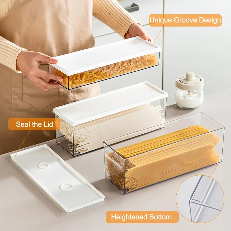 Clear Spaghetti Container with Airtight Lid – Stackable Pasta Storage Box, BPA-Free for Pantry & Fridge