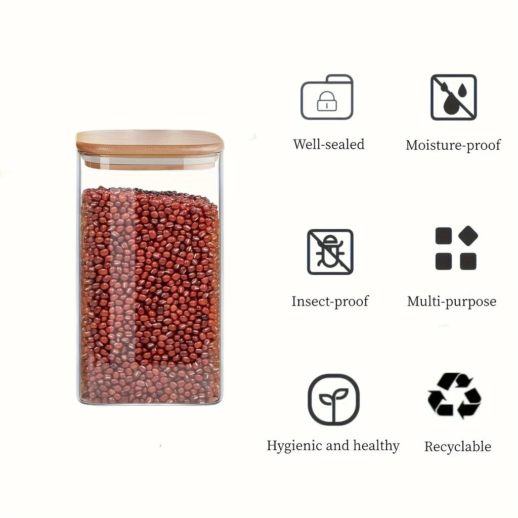 Glass Jar with Airtight Bamboo Lids – 10Oz Multi‑Pack, Clear Food Storage Containers for Kitchen & Pantry