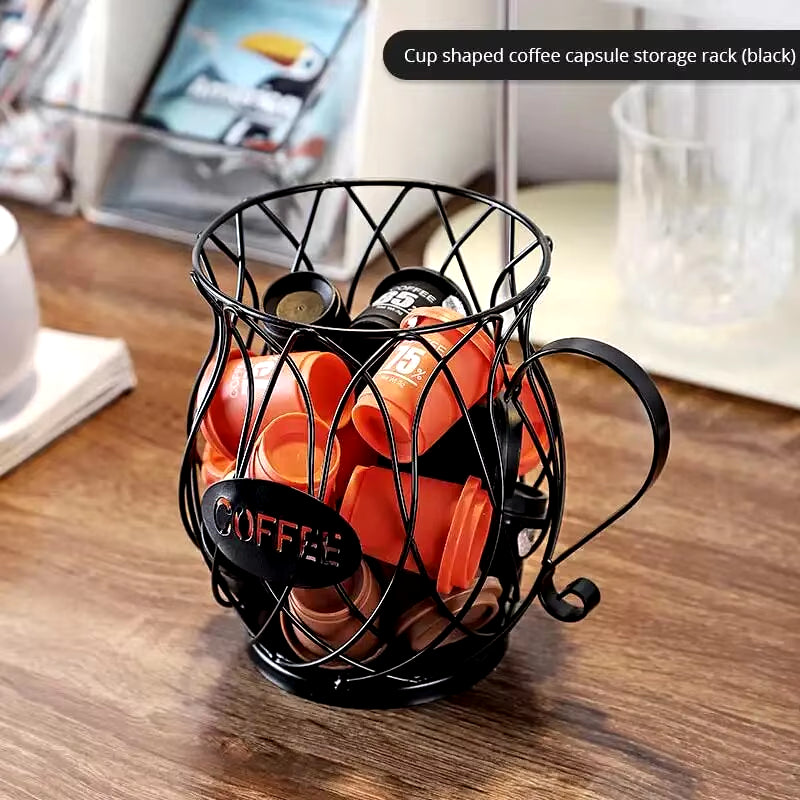 Coffee Pod Holder Large Capacity – Mug‑Shaped Organizer for Pods & Creamer, Durable Iron Storage for Kitchen Counter