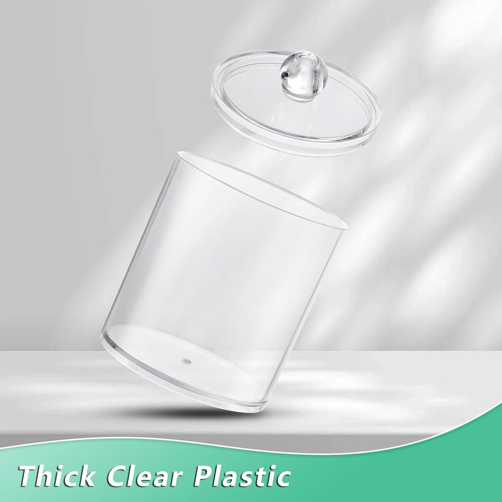 Bathroom Organizer Set – 4 Clear Apothecary Jars with Lids, Q‑tip & Cotton Holder, Acrylic‑Like Plastic for Vanity Countertop