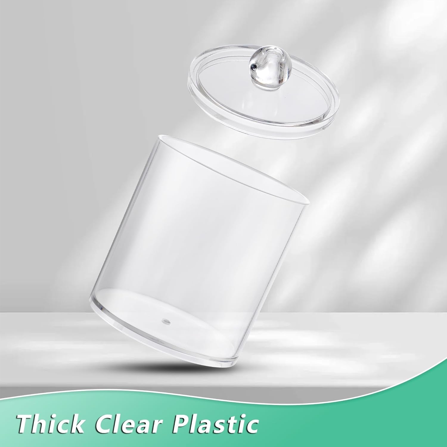 Bathroom Organizer Set – 4 Clear Apothecary Jars with Lids, Q‑tip & Cotton Holder, Acrylic‑Like Plastic for Vanity Countertop