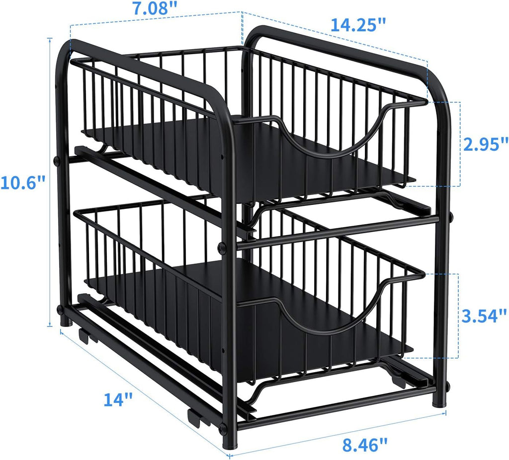 Pull‑Out Cabinet Organizer – Stackable 2‑Tier Sliding Drawer Rack, Under Sink Storage for Kitchen, Bathroom & Pantry