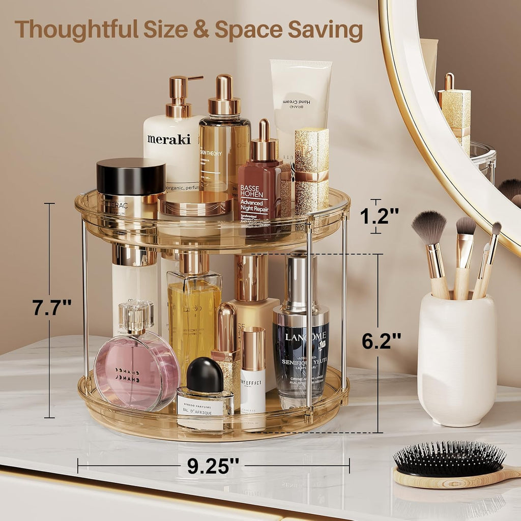 Lazy Susan Turntable Organizer – 2‑Tier Rotating Spice Rack, 9.25'' Compact for Cabinet, Pantry & Countertop, Amber