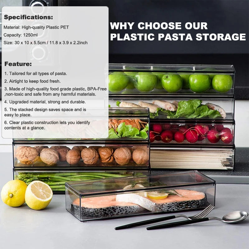 Clear Spaghetti Container with Airtight Lid – Stackable Pasta Storage Box, BPA-Free for Pantry & Fridge