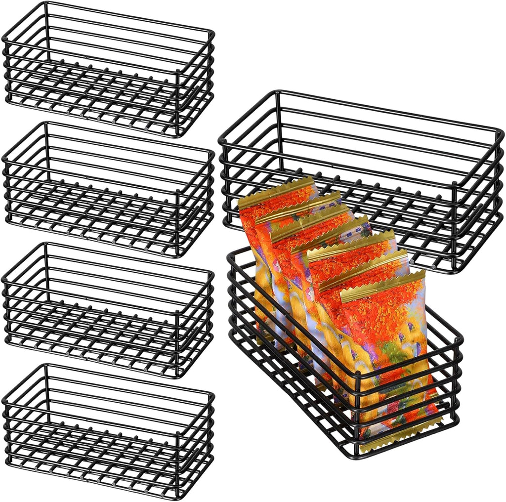 Iron Packet Holder – 4‑Pack Small Wire Basket, Stackable Organizer for Coffee Bar, Tea Bags & Condiments, Black